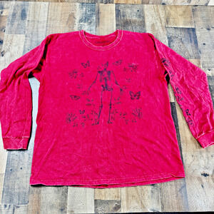 Chemistry Skeleton and Butterflies Faded Red Long Sleeve Shirt WOMENs Large